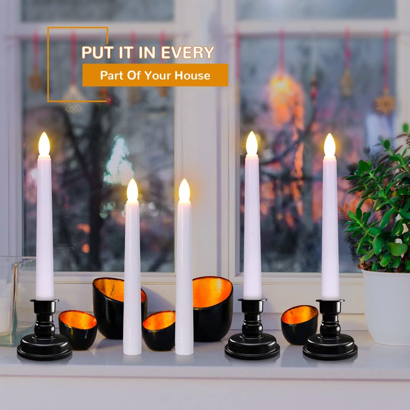 PChero LED Taper Candles with Remote Timers, 6 Pack Flameless Battery Operated Flickering Window Candles with Candlestick Holders for Thanksgiving Christmas Home Decorations - Image 2